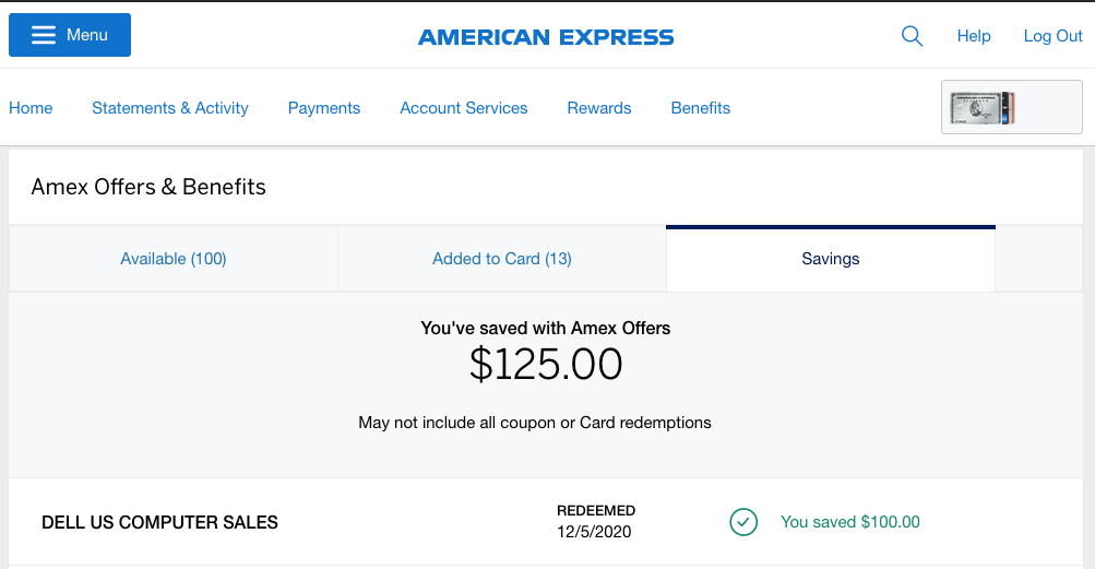 The 2020 Dell Amex Offer saved us $100 simply by adding it to our card and spending over $100 at Dell.com!