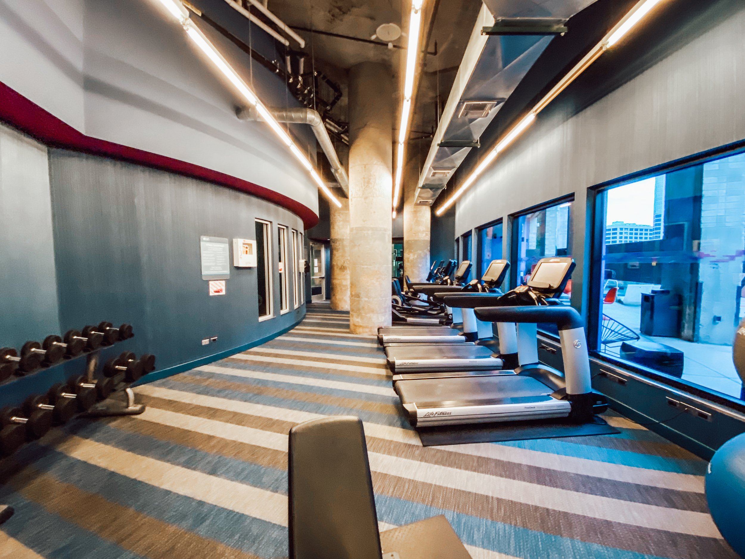The gym at the Aloft Downtown Dallas