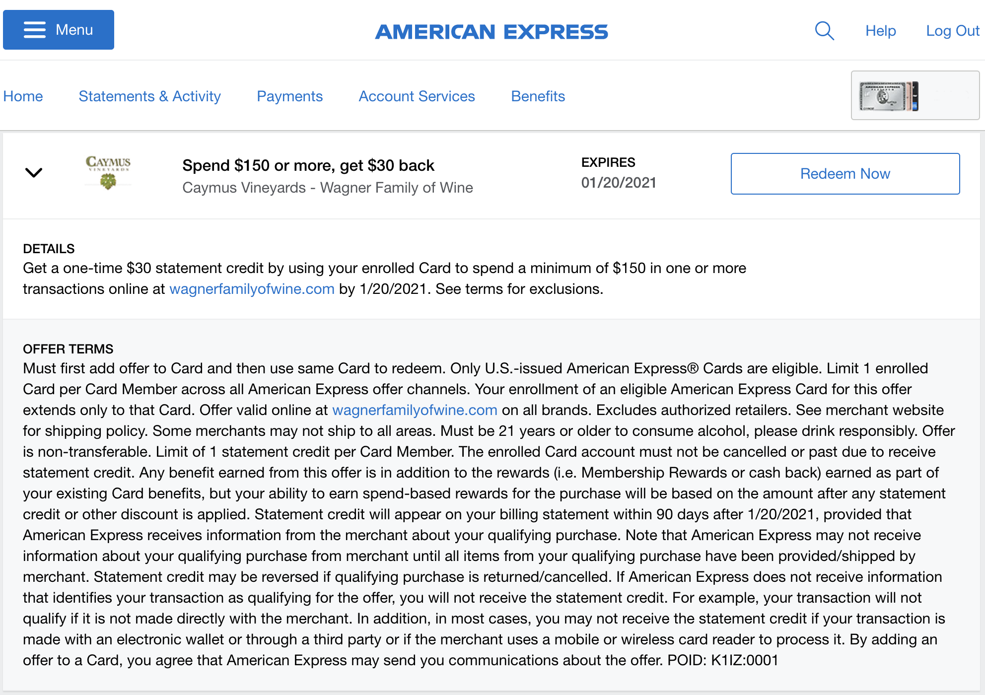 This American Express Offer instantly saves us $30, bringing even more value to keeping The Platinum Card in our wallet.