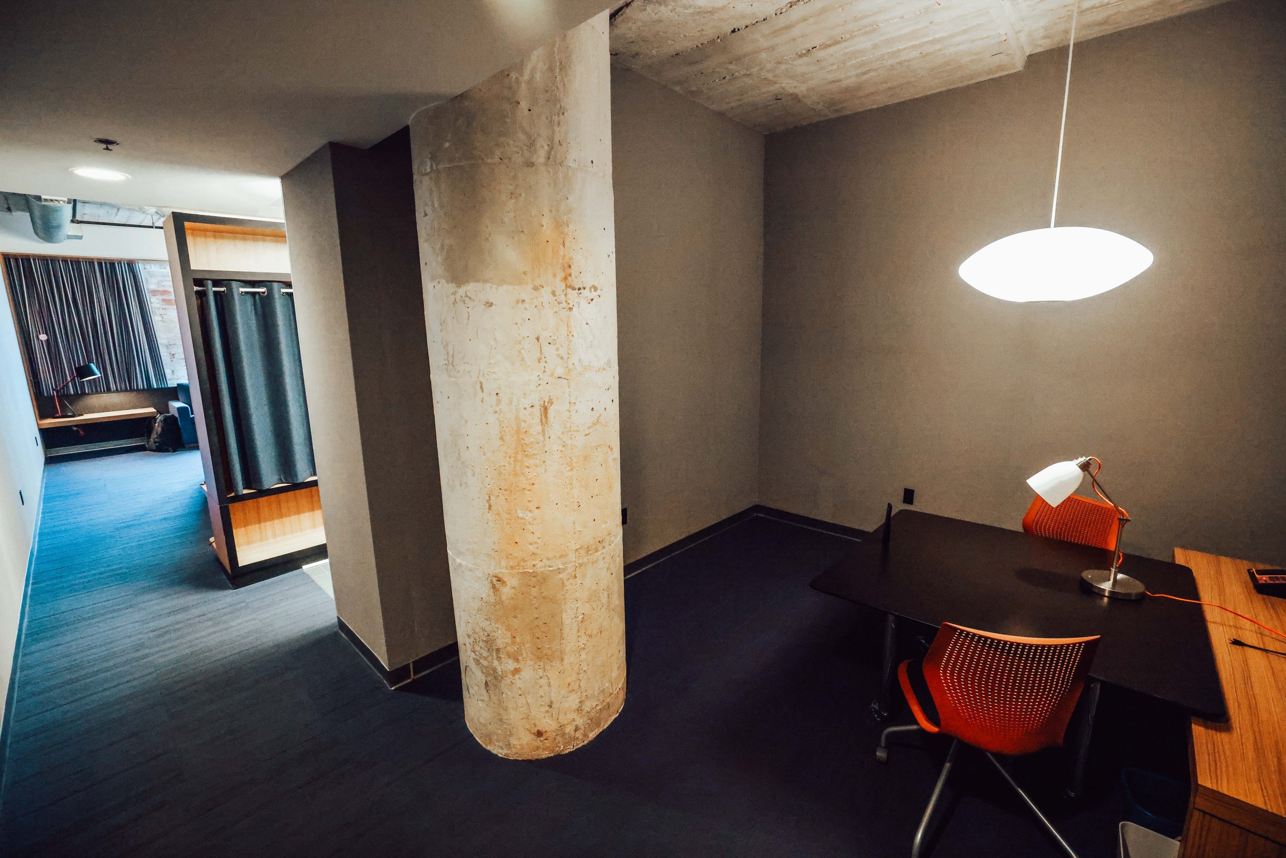 The Savy Suite, King Room at the Aloft Downtown Dallas. Note the office nook to the right side when you enter the room.